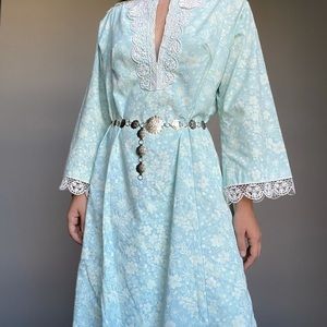 Vintage 60s Lilly Pulitzer Blue Hippie Boho Tropical Floral Maxi Dress Sz L